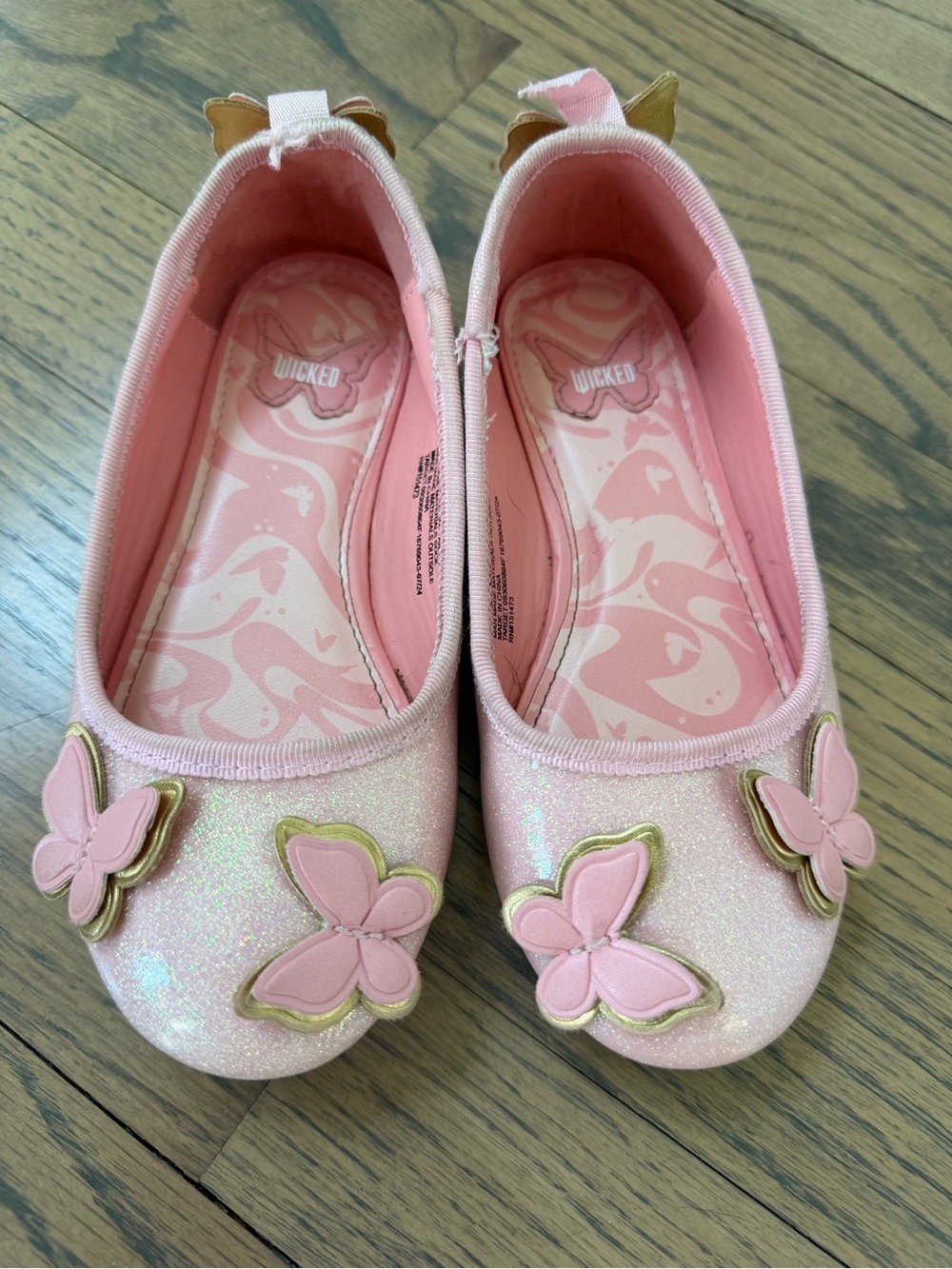 Girls Pink Glitter Ballet Flats with Butterfly Accents